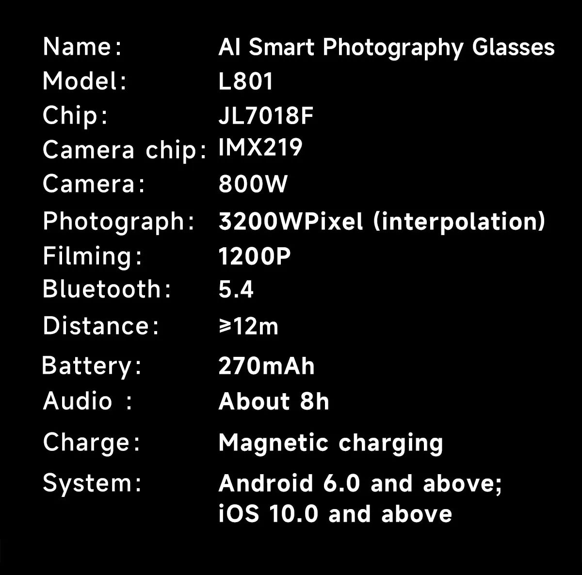Smart Glasses With 8M HD camera 1200P