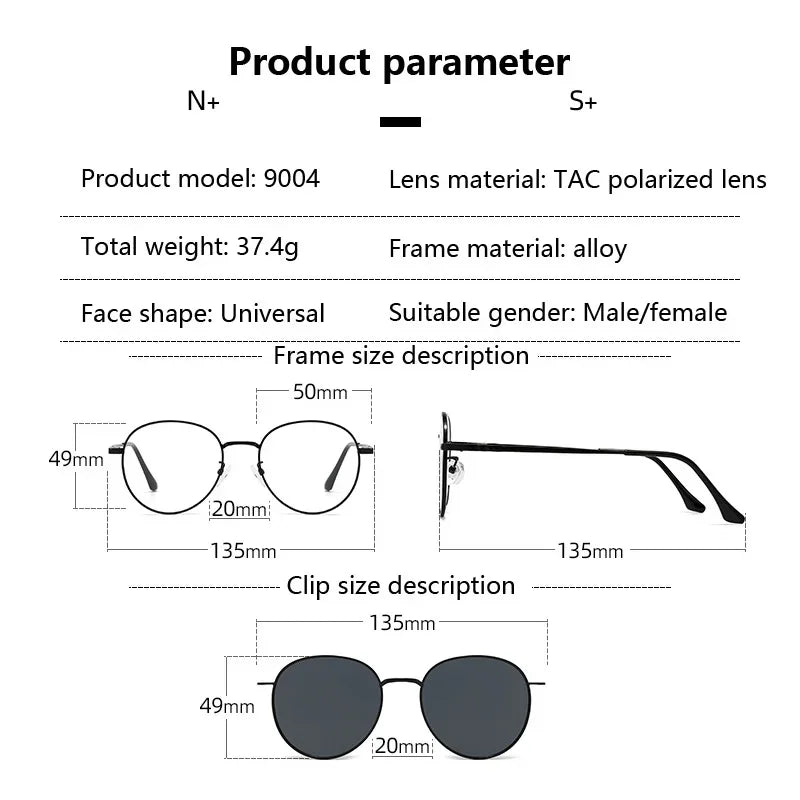 Roud Frame Polarized Sunglasses Magnetic