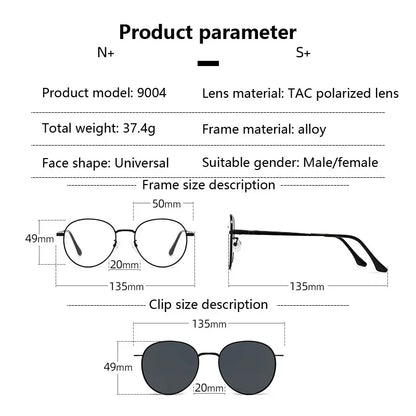 Roud Frame Polarized Sunglasses Magnetic