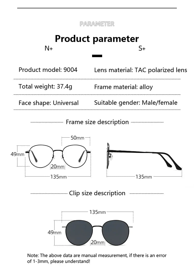 Roud Frame Polarized Sunglasses Magnetic