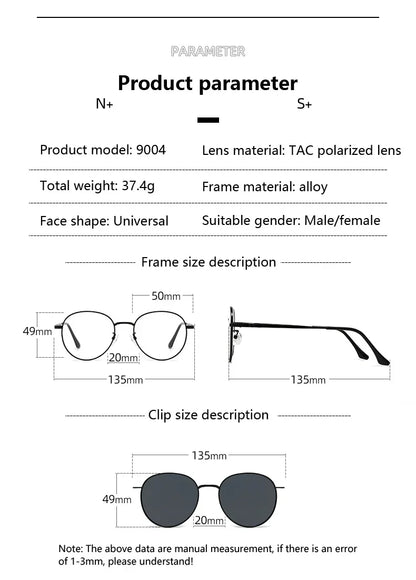 Roud Frame Polarized Sunglasses Magnetic